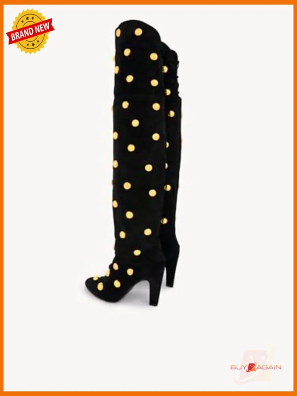 Studded Over the Knee Boots Pointed Toe Suede Chunky Heel Pull On Thigh High